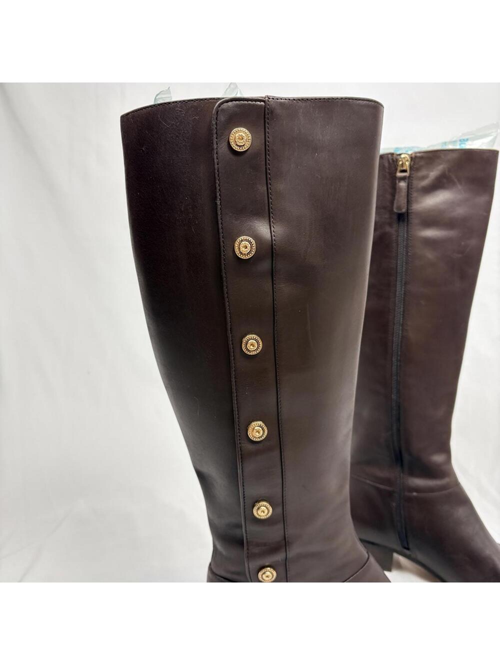 Nine West Oreyan Genuine Leather Knee High Brown Boots Gold Button Details 6.5 - Picture 4 of 9